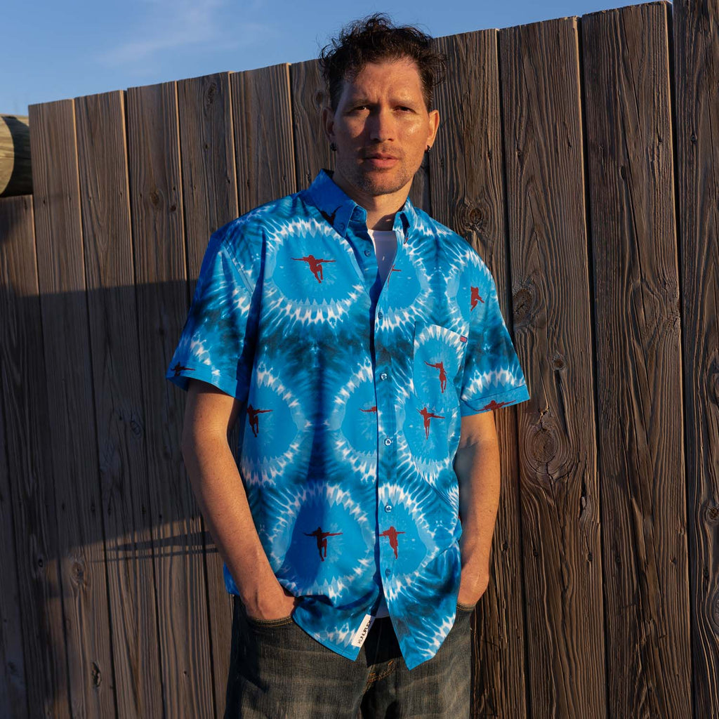 RSVLTS Night Swim KUNUFLEX Short Sleeve Shirt in Blue — detail 8
