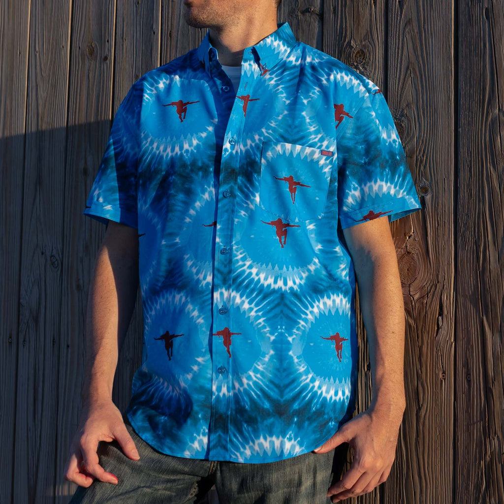 RSVLTS Night Swim KUNUFLEX Short Sleeve Shirt in Blue — detail 4