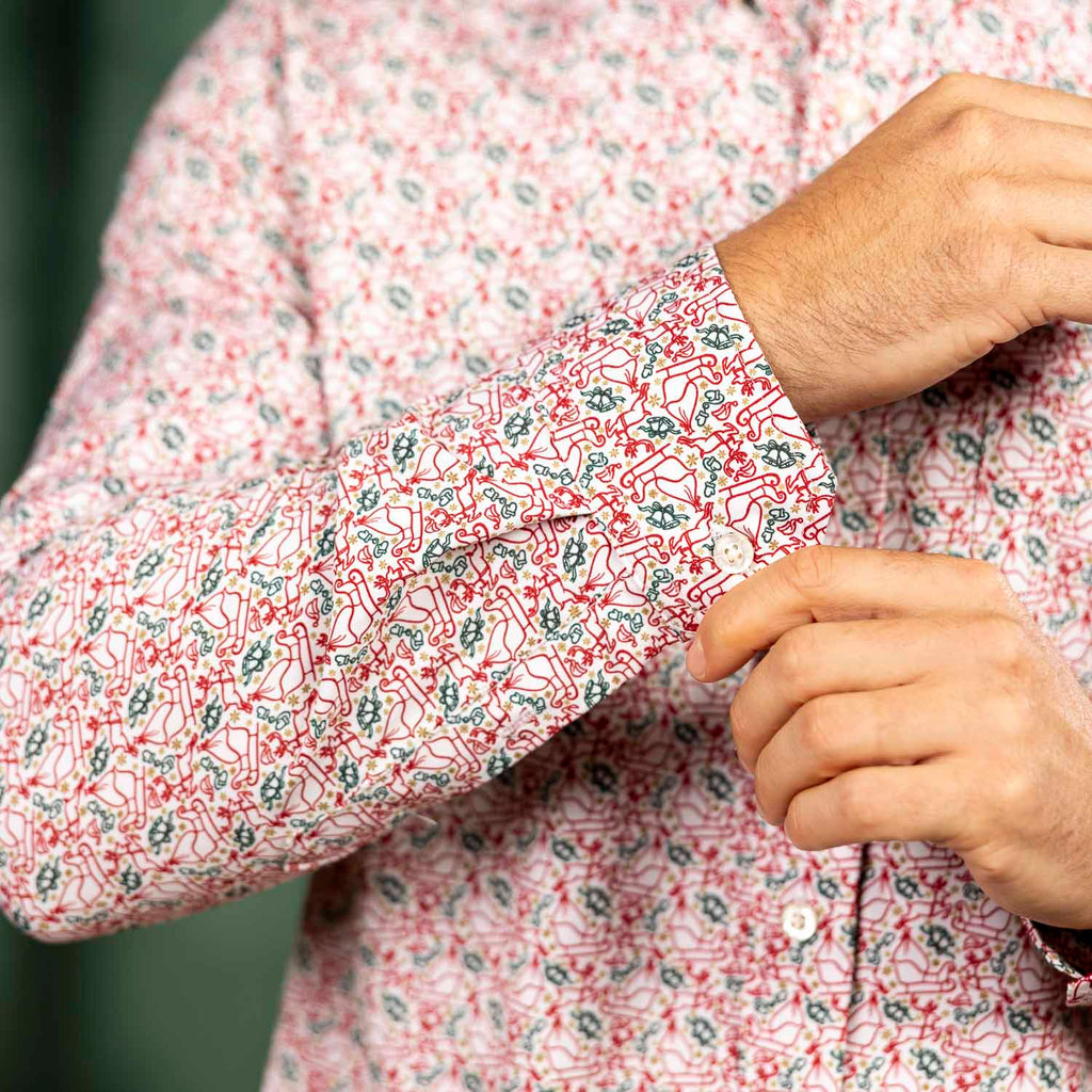 RSVLTS Merry Mashup Long Sleeve Shirt in Red — detail 4
