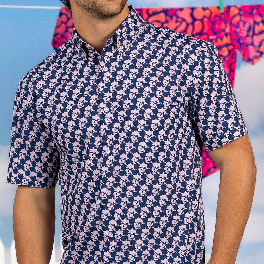 RSVLTS Pixel Pal KUNUFLEX Short Sleeve Shirt in Blue — detail 5