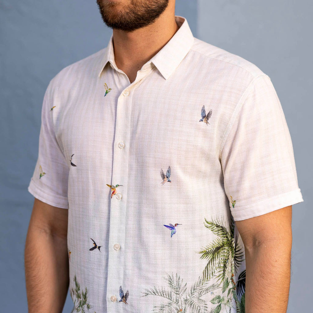 RSVLTS Hummingbird Bliss Bamboo Short Sleeve Shirt in Green — front view