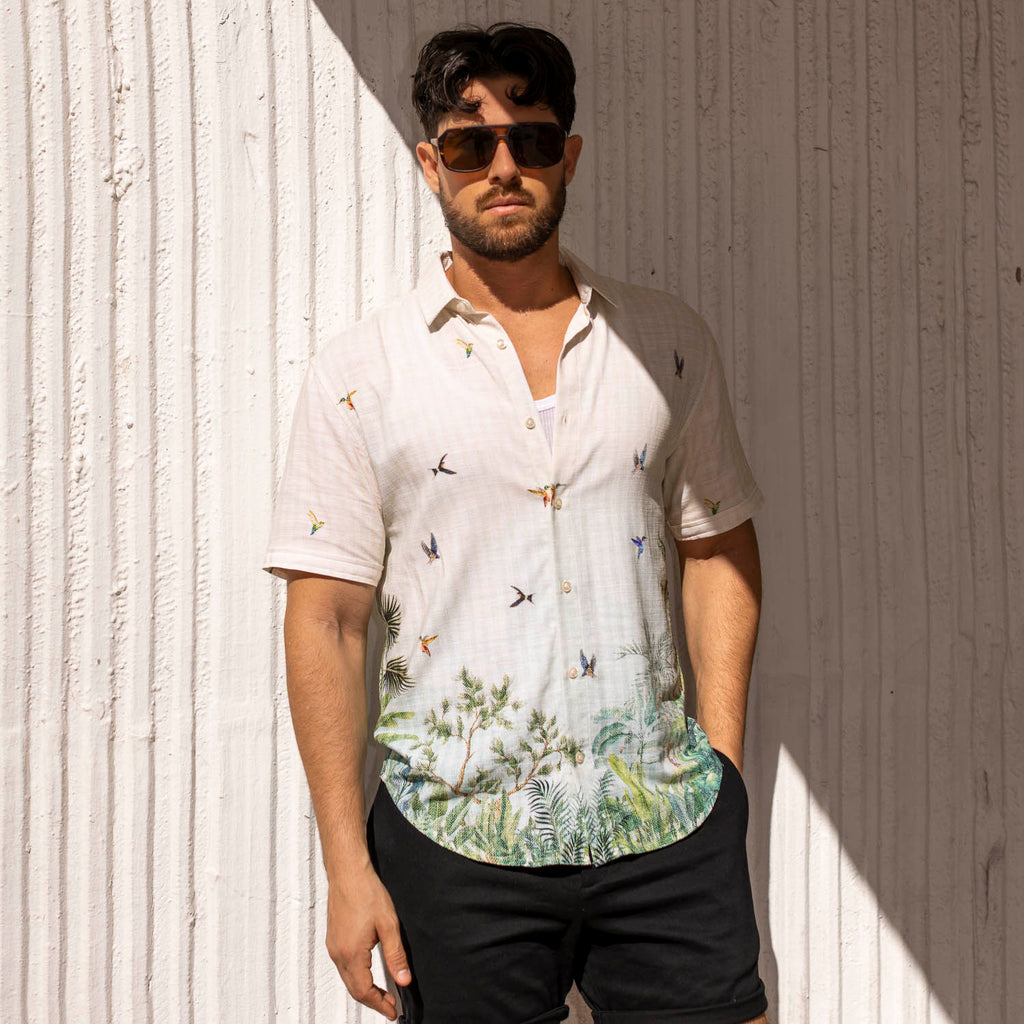 RSVLTS Hummingbird Bliss Bamboo Short Sleeve Shirt in Green — detail 6