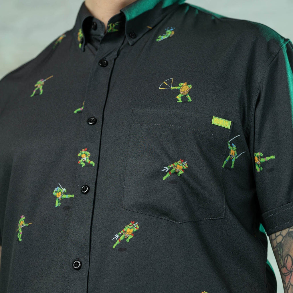 RSVLTS Choose Your Turtle (At Night) KUNUFLEX Short Sleeve Shirt in Green — detail 5