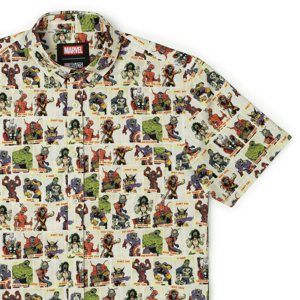 RSVLTS Never Meat Your Heroes KUNUFLEX Short Sleeve Shirt in Green — front view