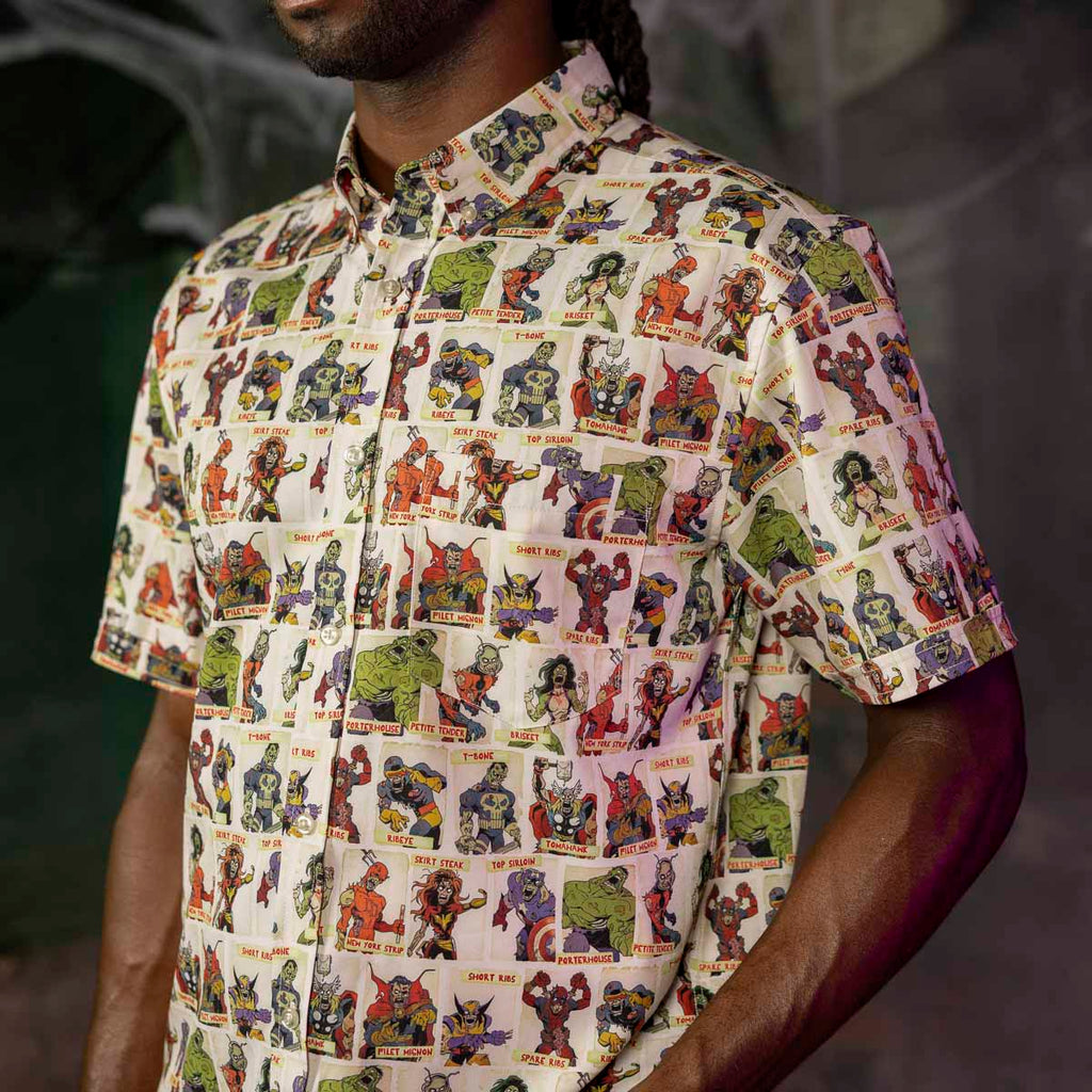RSVLTS Never Meat Your Heroes KUNUFLEX Short Sleeve Shirt in Green — detail 7