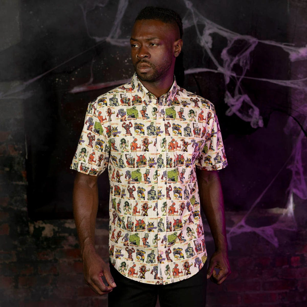 RSVLTS Never Meat Your Heroes KUNUFLEX Short Sleeve Shirt in Green — detail 5