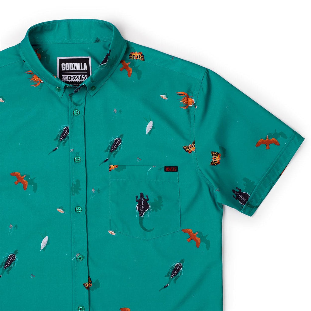 RSVLTS Monsters Unleashed KUNUFLEX Short Sleeve Shirt in Green — front view