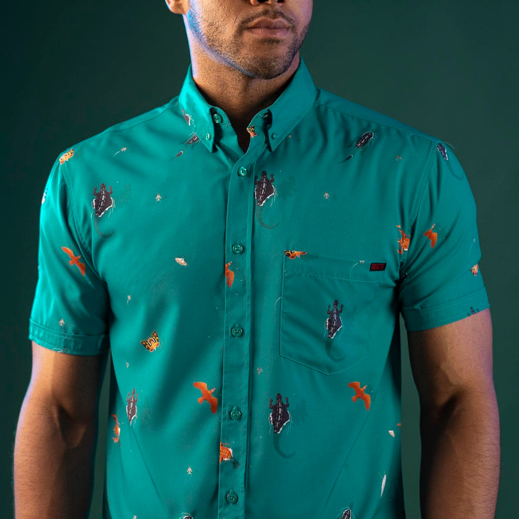 RSVLTS Monsters Unleashed KUNUFLEX Short Sleeve Shirt in Green — detail 4