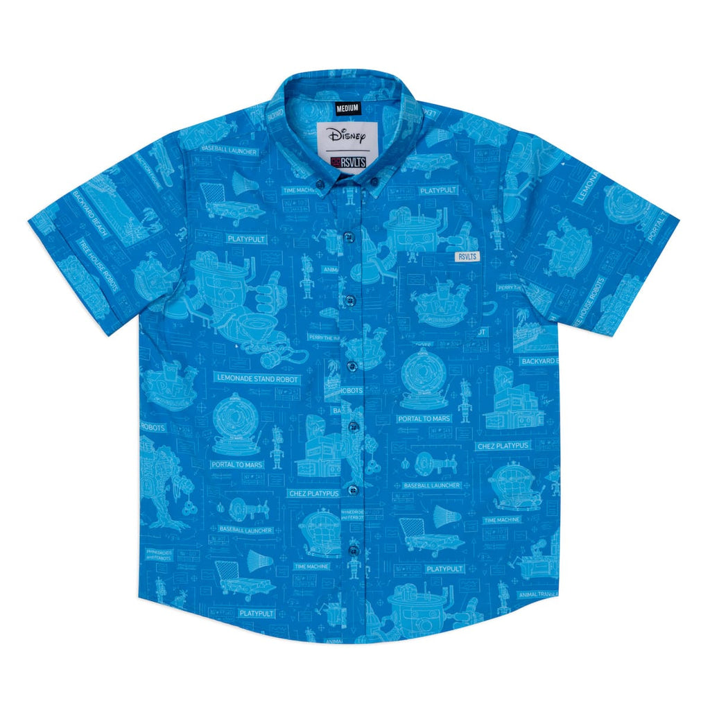 RSVLTS Backyard Blueprints Youth KUNUFLEX Short Sleeve Shirt in Blue — front view