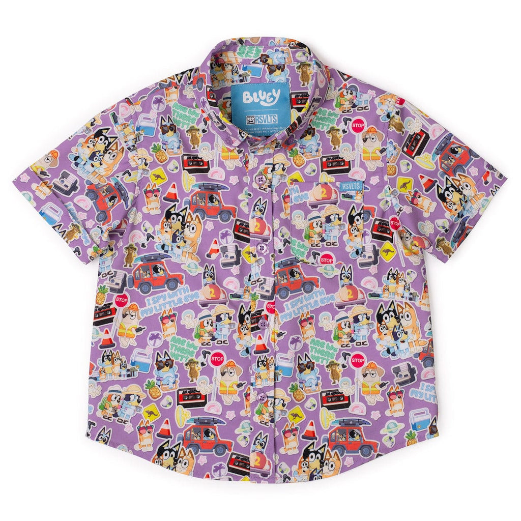 RSVLTS Let's Motor Preschool KUNUFLEX Short Sleeve Shirt in Purple — front view