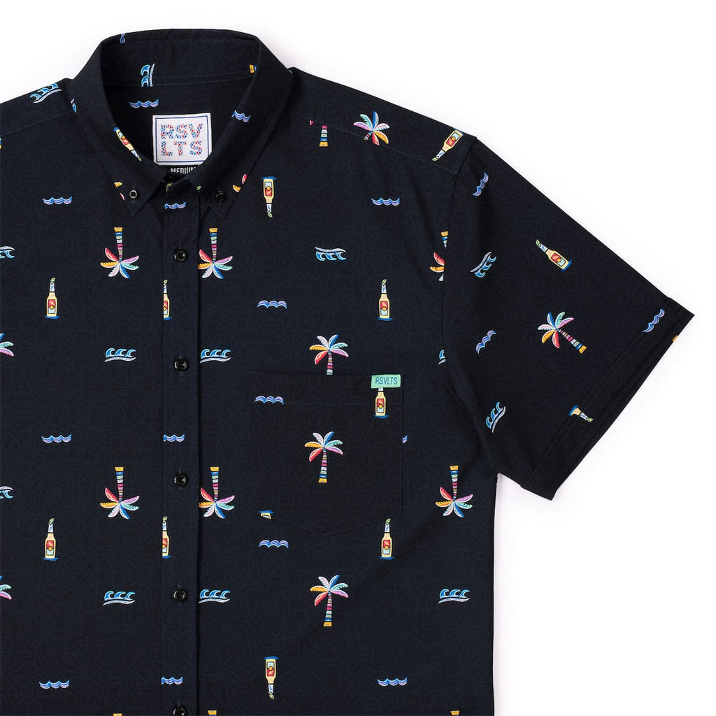 RSVLTS Cabana Nights KUNUFLEX Short Sleeve Shirt in Black — front view