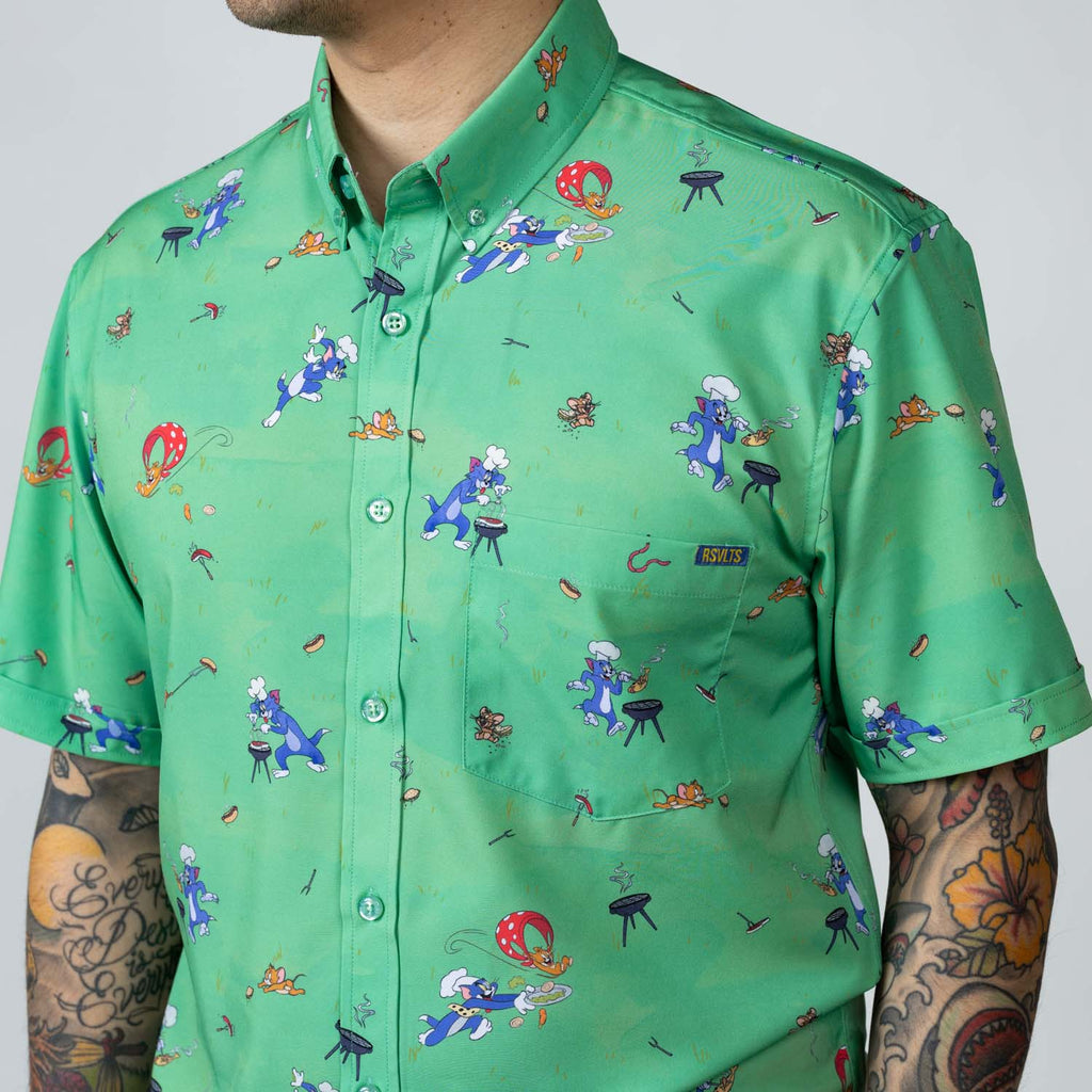 RSVLTS Brawl-B-Q KUNUFLEX Short Sleeve Shirt in Green — detail 5