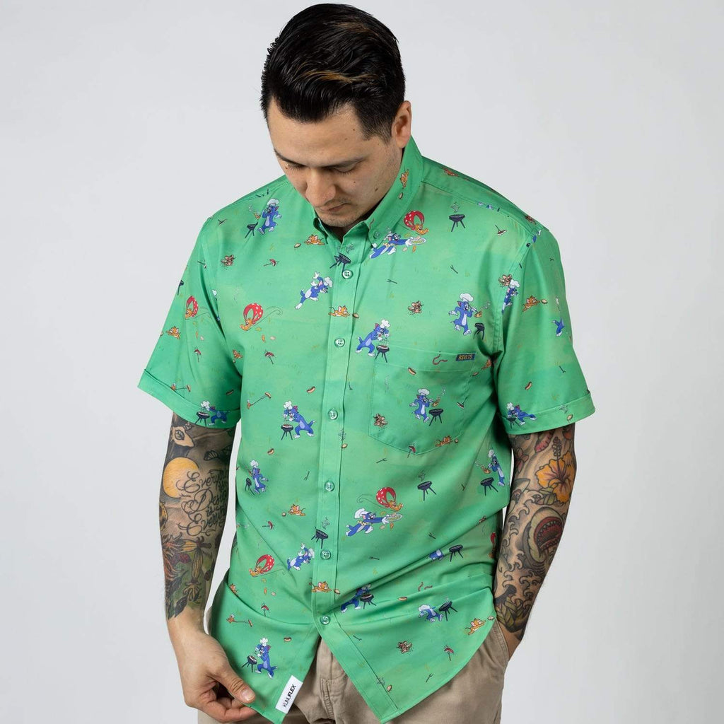 RSVLTS Brawl-B-Q KUNUFLEX Short Sleeve Shirt in Green — detail 8