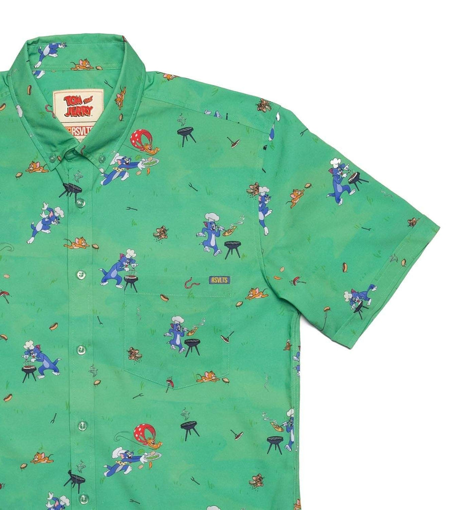 RSVLTS Brawl-B-Q KUNUFLEX Short Sleeve Shirt in Green — front view