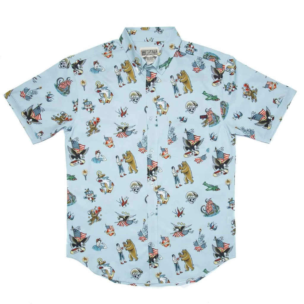 RSVLTS Grandpa’s Forearm KUNUFLEX Short Sleeve Shirt in Blue — detail 2