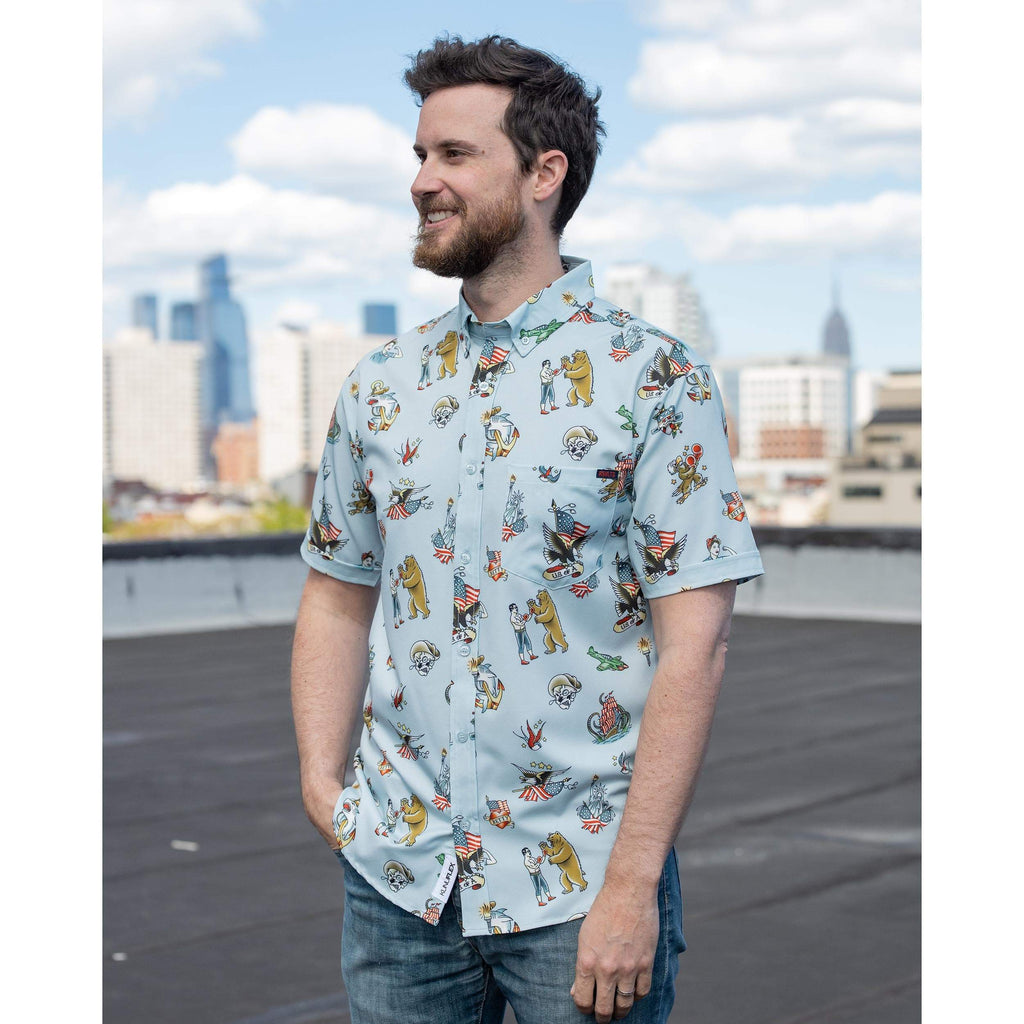 RSVLTS Grandpa’s Forearm KUNUFLEX Short Sleeve Shirt in Blue — detail 5