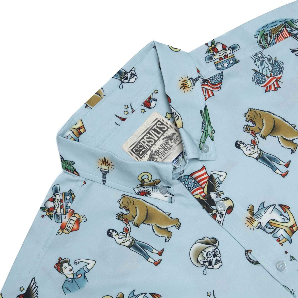 RSVLTS Grandpa’s Forearm KUNUFLEX Short Sleeve Shirt in Blue — detail 6