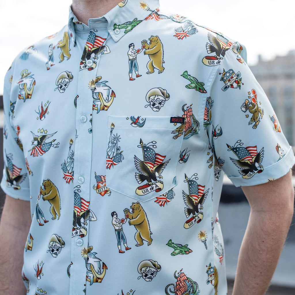 RSVLTS Grandpa’s Forearm KUNUFLEX Short Sleeve Shirt in Blue — detail 4