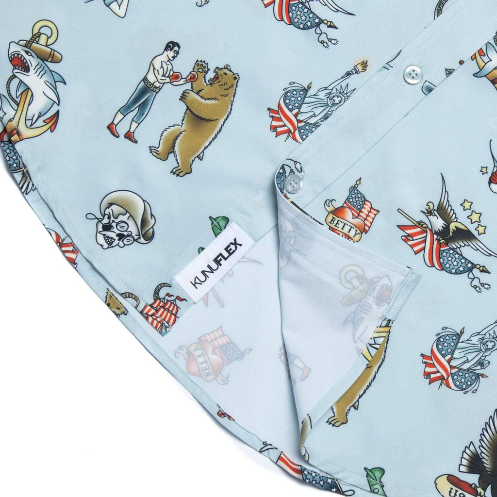 RSVLTS Grandpa’s Forearm KUNUFLEX Short Sleeve Shirt in Blue — detail 7
