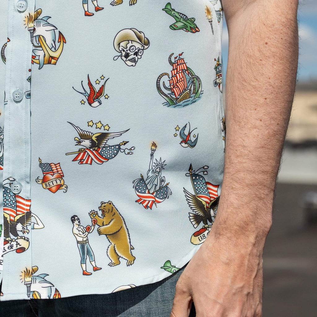 RSVLTS Grandpa’s Forearm KUNUFLEX Short Sleeve Shirt in Blue — detail 8
