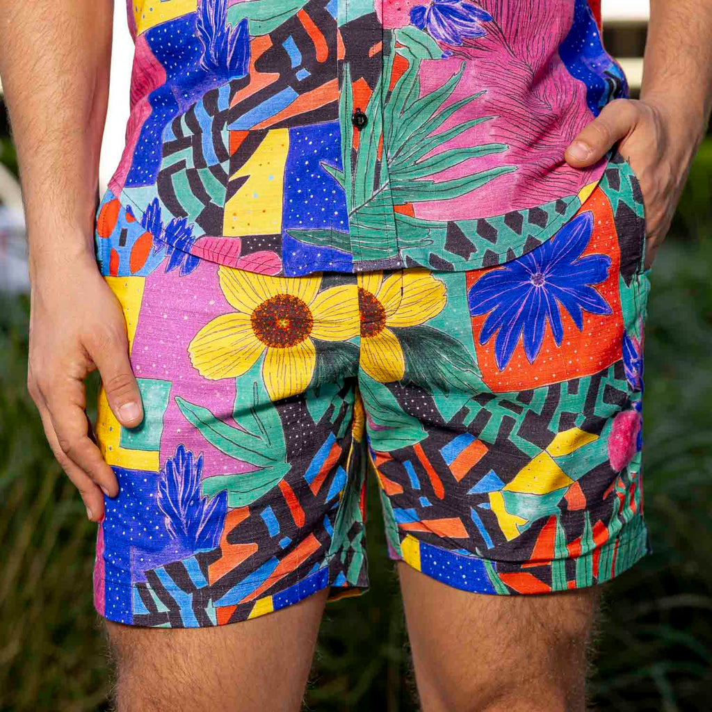 RSVLTS Max Floral Bamboo Resort Shorts in Multicolor — front view