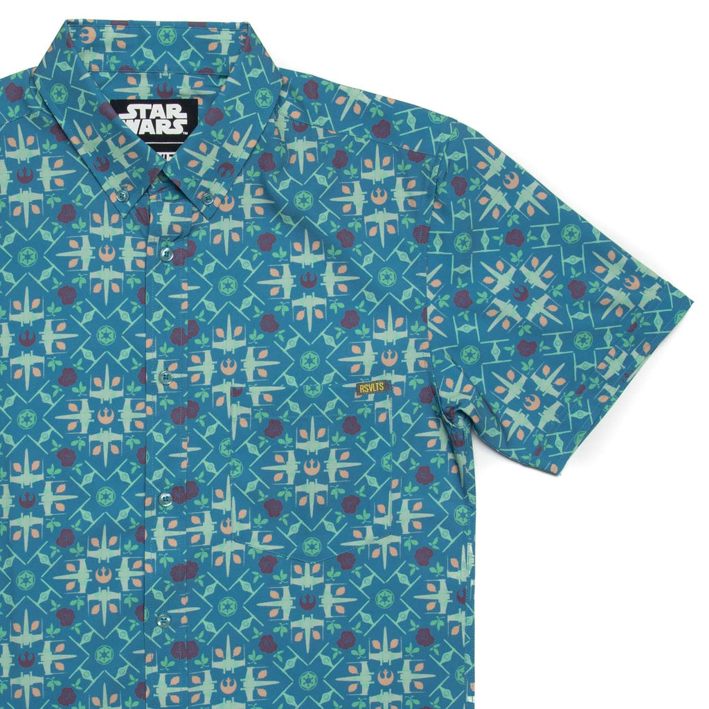RSVLTS Grand Maz Couch KUNUFLEX Short Sleeve Shirt in Blue — front view