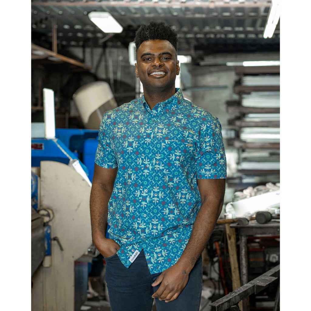 RSVLTS Grand Maz Couch KUNUFLEX Short Sleeve Shirt in Blue — detail 3