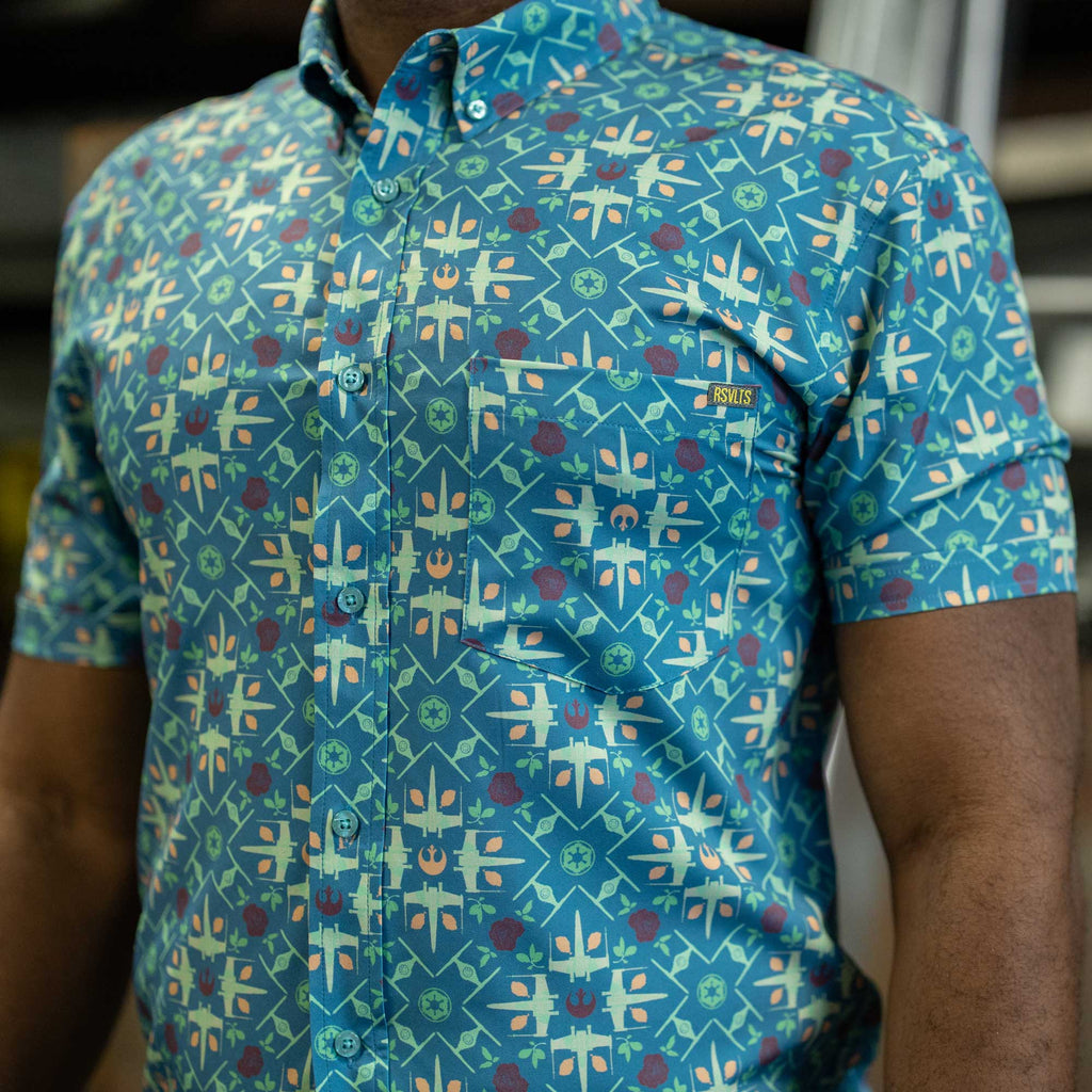 RSVLTS Grand Maz Couch KUNUFLEX Short Sleeve Shirt in Blue — detail 4