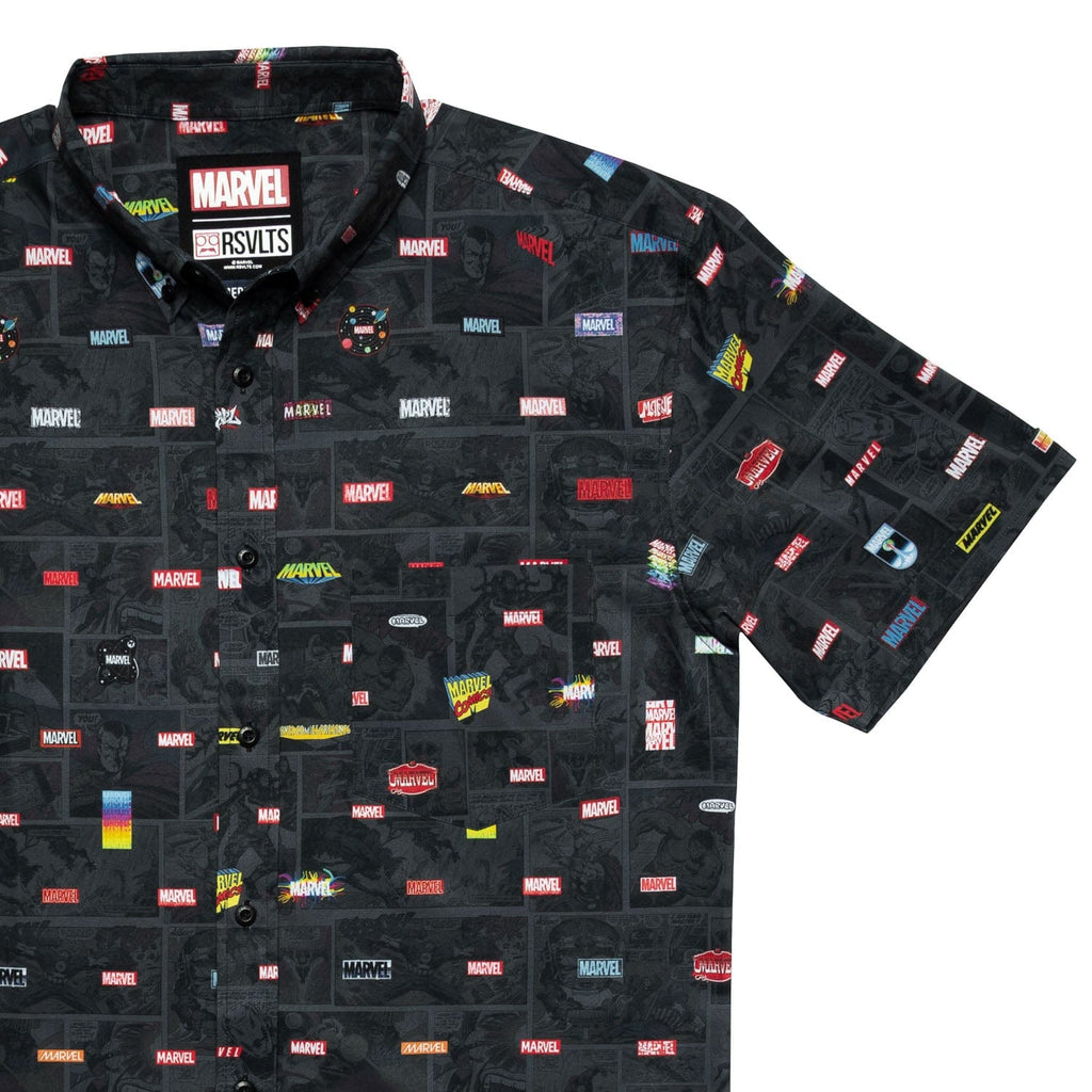 RSVLTS Pages of Time KUNUFLEX Short Sleeve Shirt in Black — front view