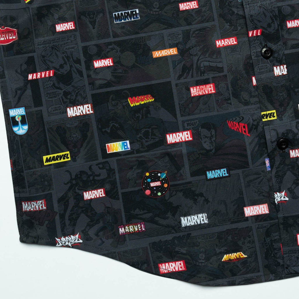 RSVLTS Pages of Time KUNUFLEX Short Sleeve Shirt in Black — detail 4