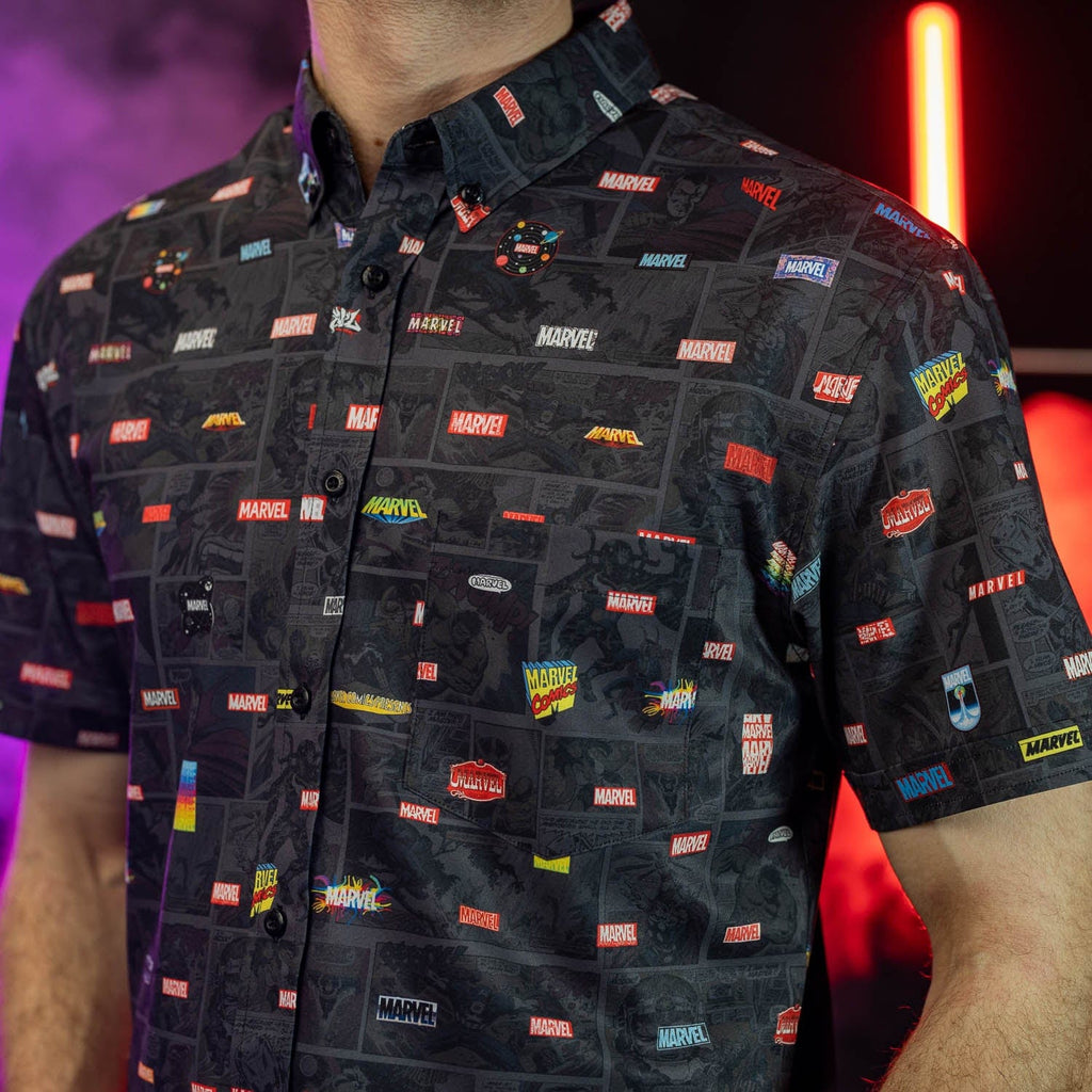 RSVLTS Pages of Time KUNUFLEX Short Sleeve Shirt in Black — detail 3