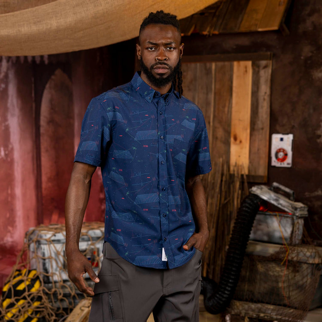 RSVLTS Starcade KUNUFLEX Short Sleeve Shirt in Blue — detail 6