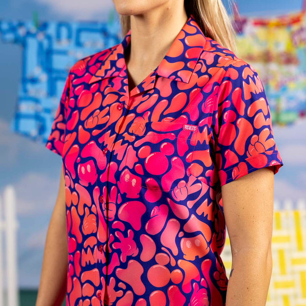 RSVLTS Glow Flow Mickey Women's KUNUFLEX Short Sleeve Shirt in Pink — detail 6