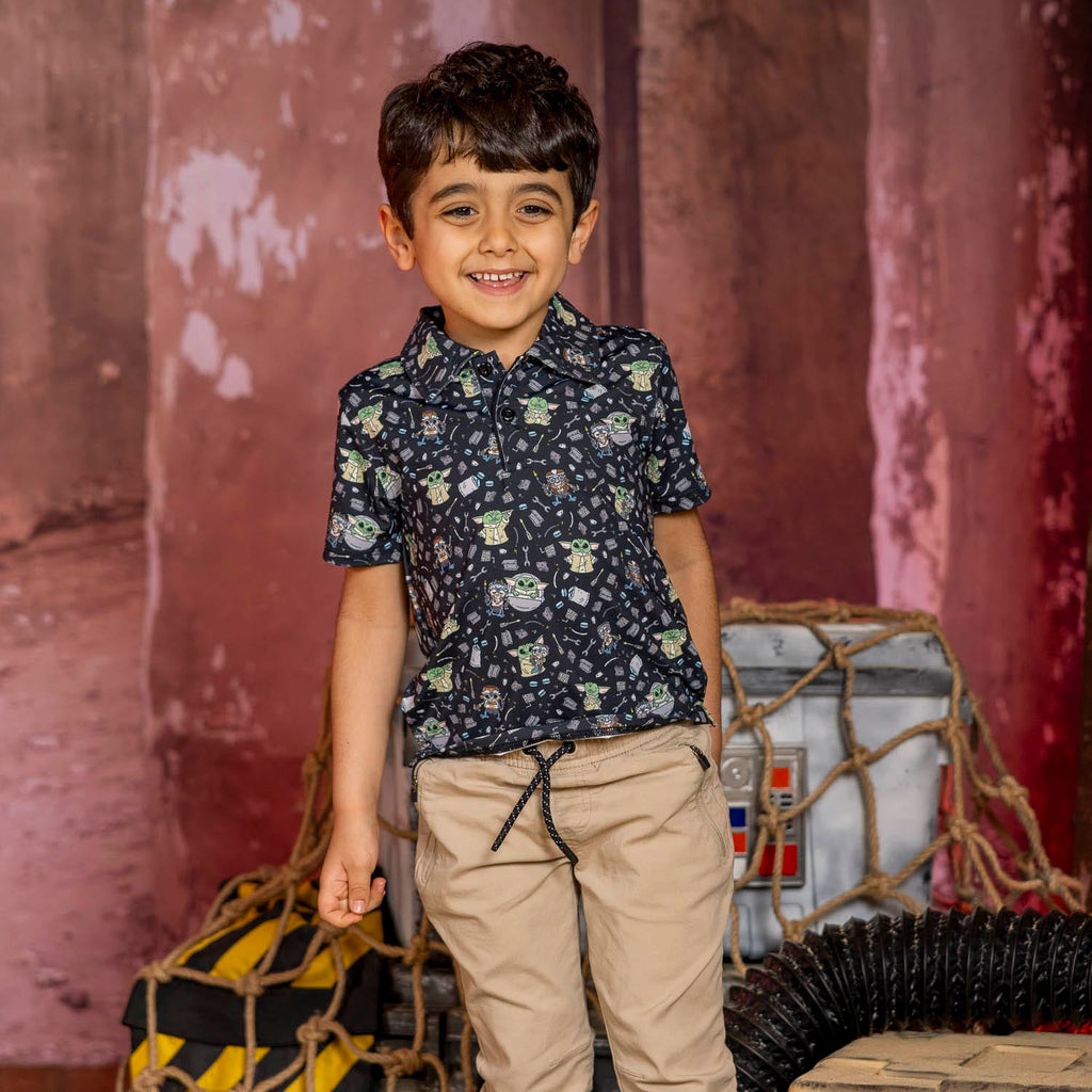 RSVLTS Frik 'n' Grogu Preschool All-Day Polo in Black — front view