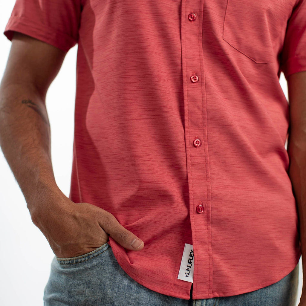 RSVLTS Spiced Coral KUNUFLEX Short Sleeve Shirt in Red — detail 10