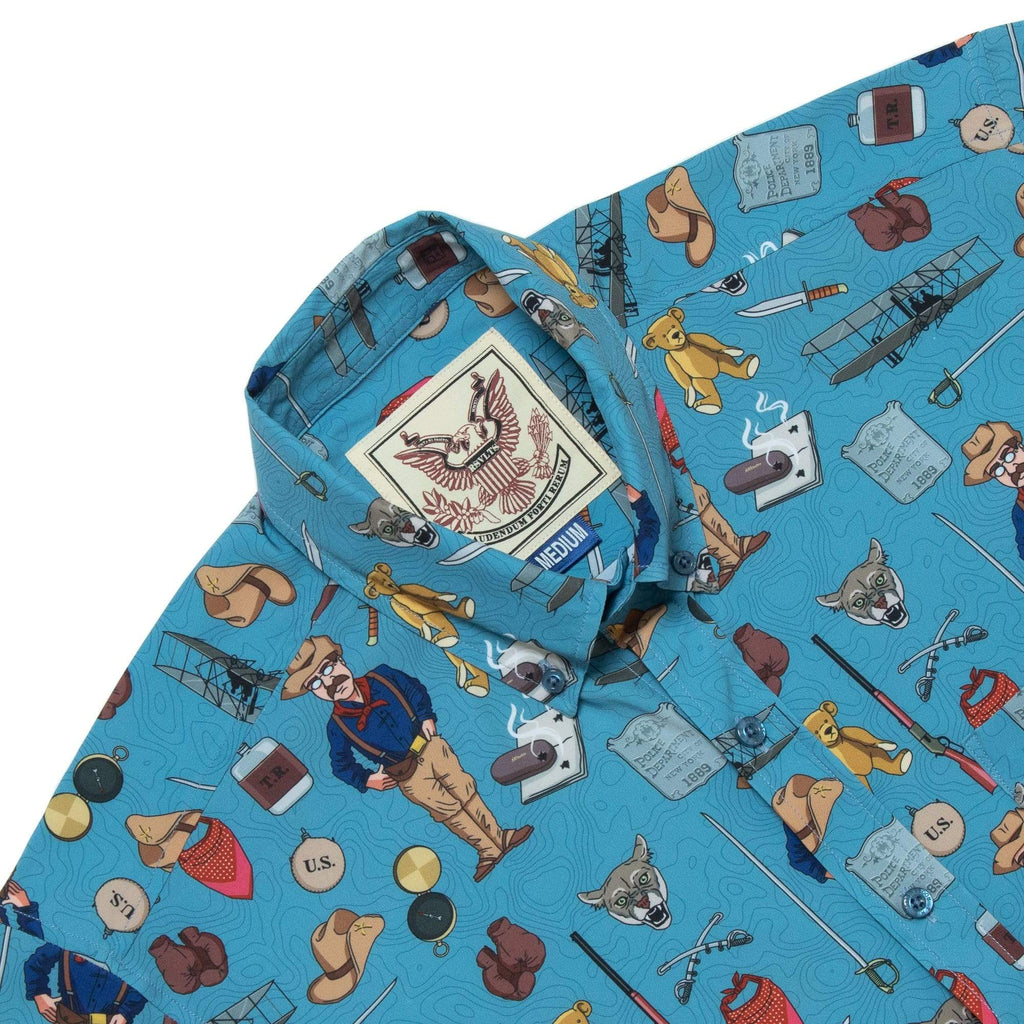 RSVLTS Man In The Arena KUNUFLEX Short Sleeve Shirt in Blue — detail 6
