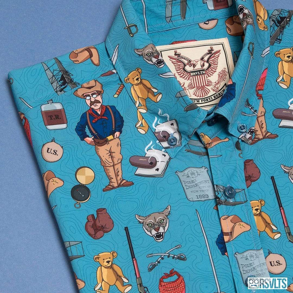 RSVLTS Man In The Arena KUNUFLEX Short Sleeve Shirt in Blue — detail 4