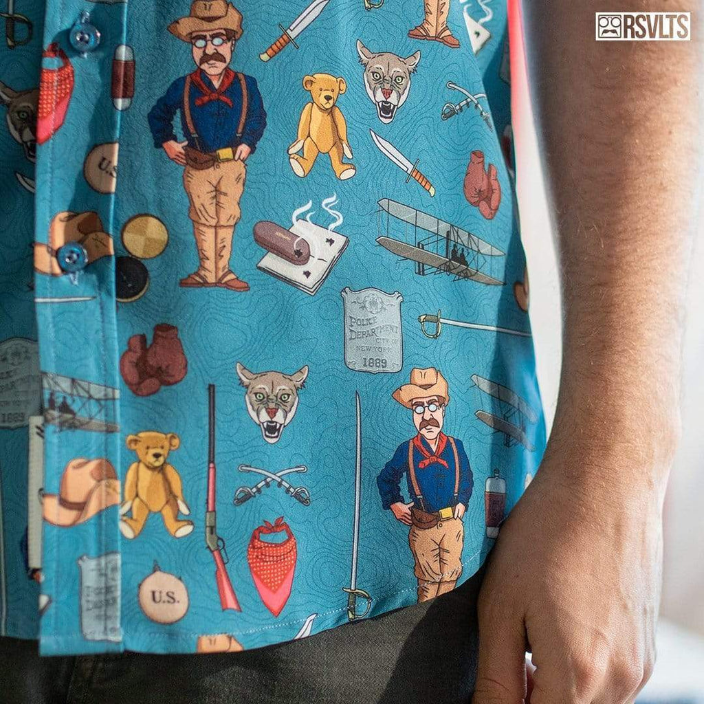 RSVLTS Man In The Arena KUNUFLEX Short Sleeve Shirt in Blue — detail 5