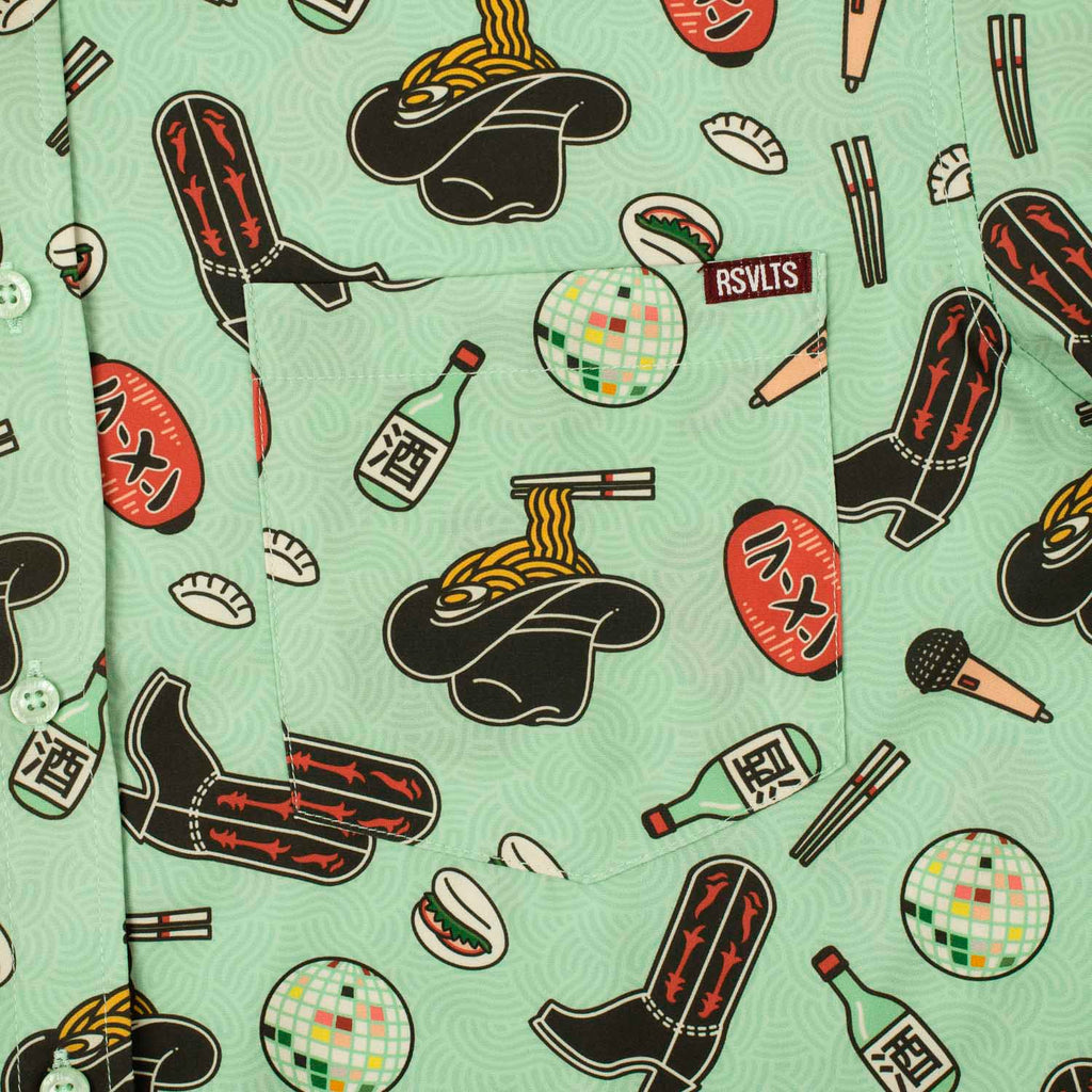 RSVLTS Karaoke Cowboy KUNUFLEX Short Sleeve Shirt in Green — detail 6