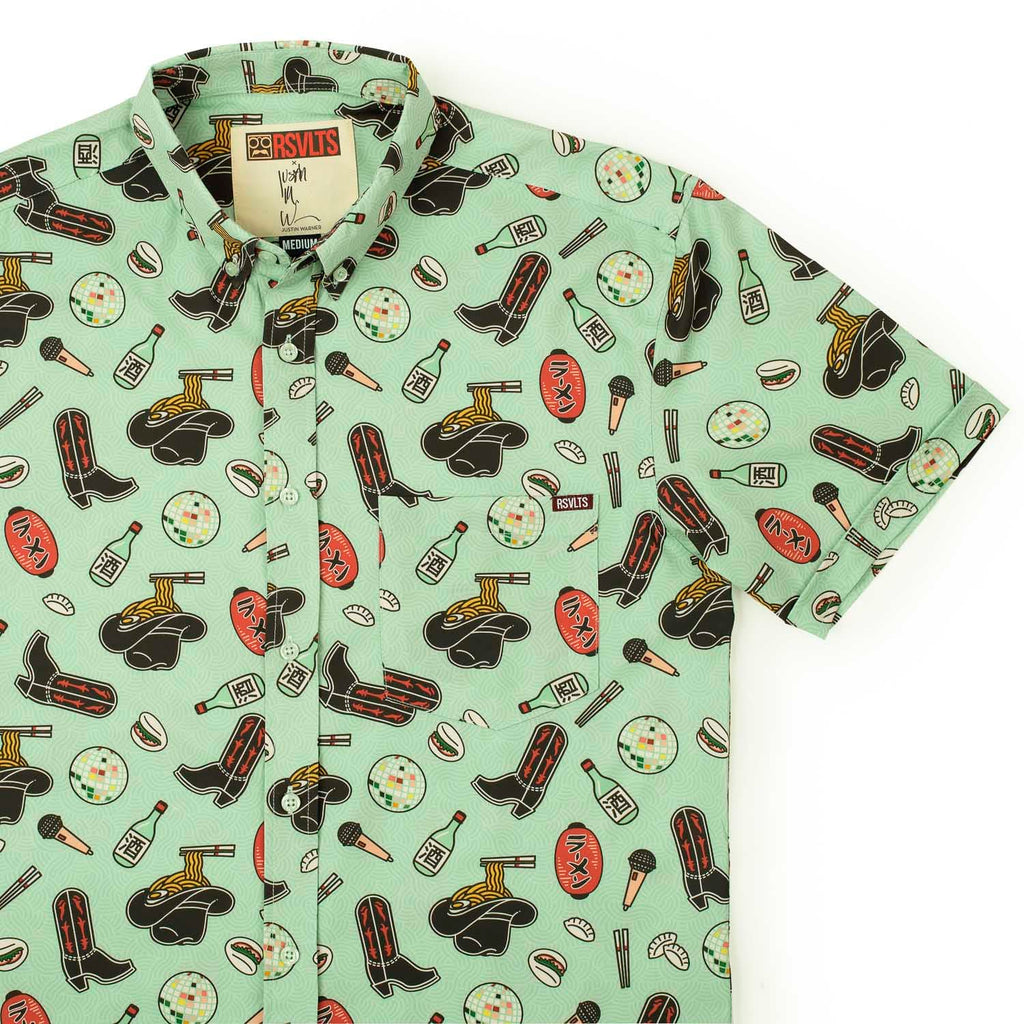 RSVLTS Karaoke Cowboy KUNUFLEX Short Sleeve Shirt in Green — detail 4