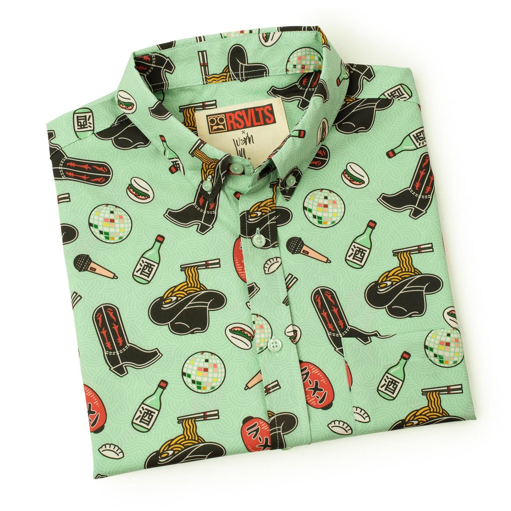 RSVLTS Karaoke Cowboy KUNUFLEX Short Sleeve Shirt in Green — detail 9