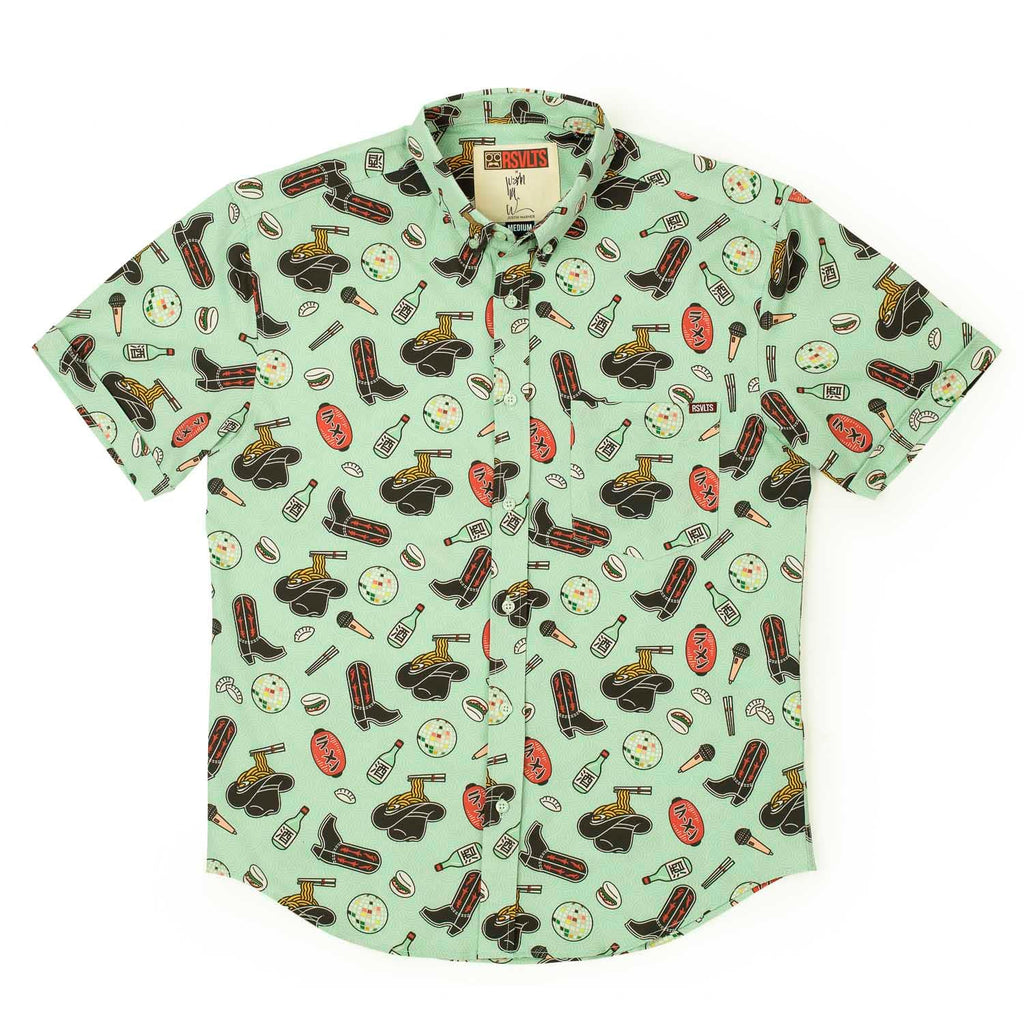 RSVLTS Karaoke Cowboy KUNUFLEX Short Sleeve Shirt in Green — detail 5