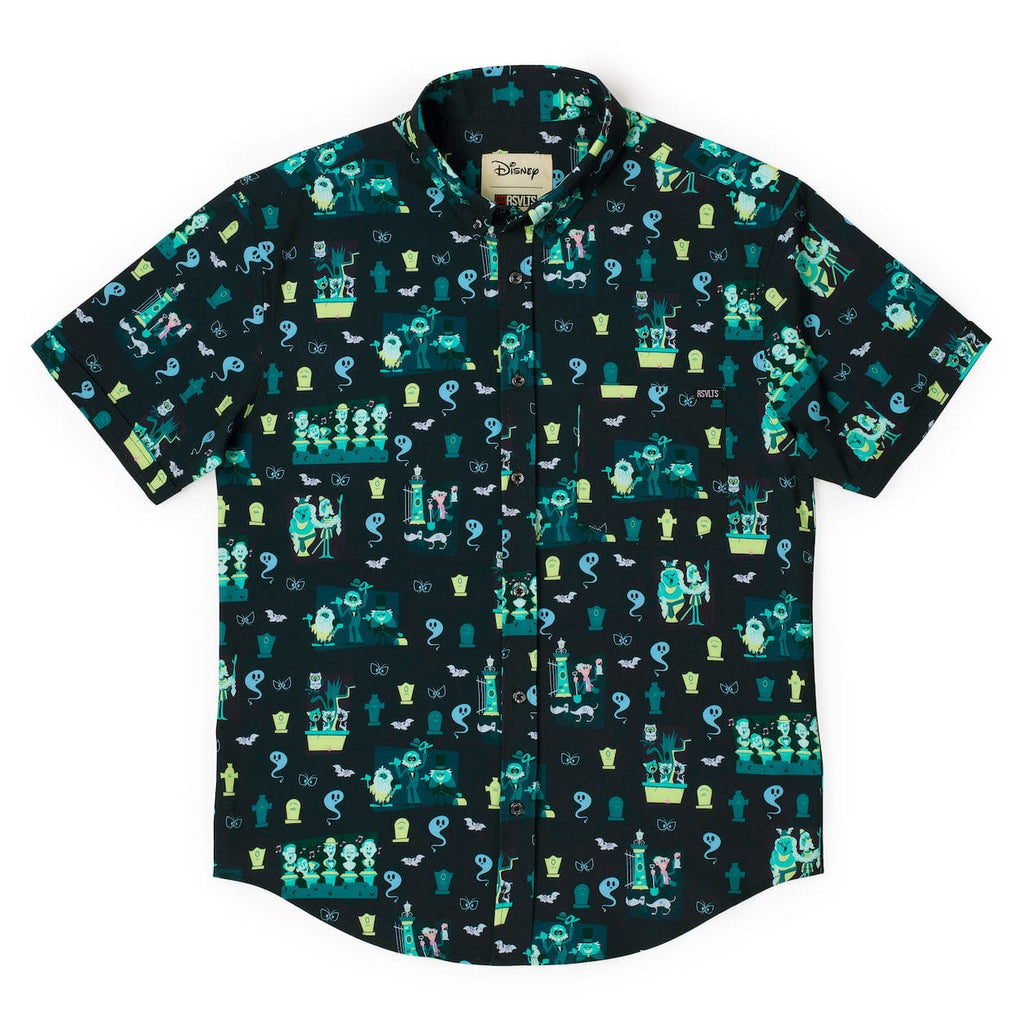 RSVLTS Grim Grinning Graveyard KUNUFLEX Short Sleeve Shirt in Black — detail 6