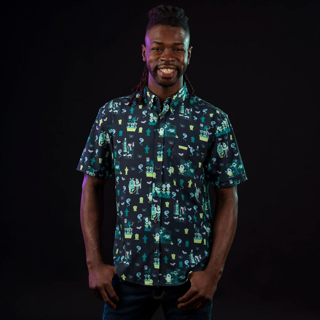 RSVLTS Grim Grinning Graveyard KUNUFLEX Short Sleeve Shirt in Black — detail 5