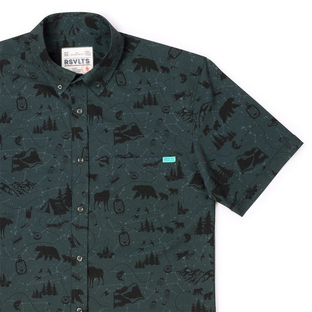 RSVLTS The Great Out (of Office) Doors KUNUFLEX Short Sleeve Shirt in Gray — front view