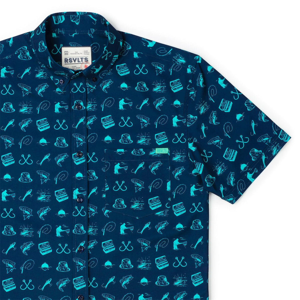 RSVLTS Playing Hooky KUNUFLEX Short Sleeve Shirt in Blue — front view