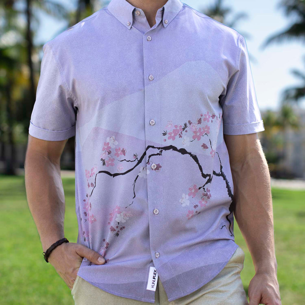 RSVLTS Tokyo In Bloom KUNUFLEX Short Sleeve Shirt in Purple — detail 4