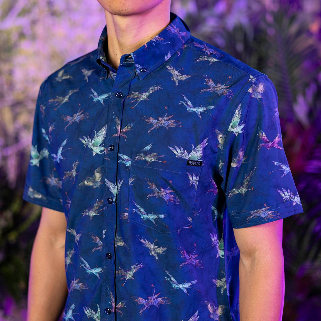 RSVLTS Soaring Banshees KUNUFLEX Short Sleeve Shirt in Blue — detail 5