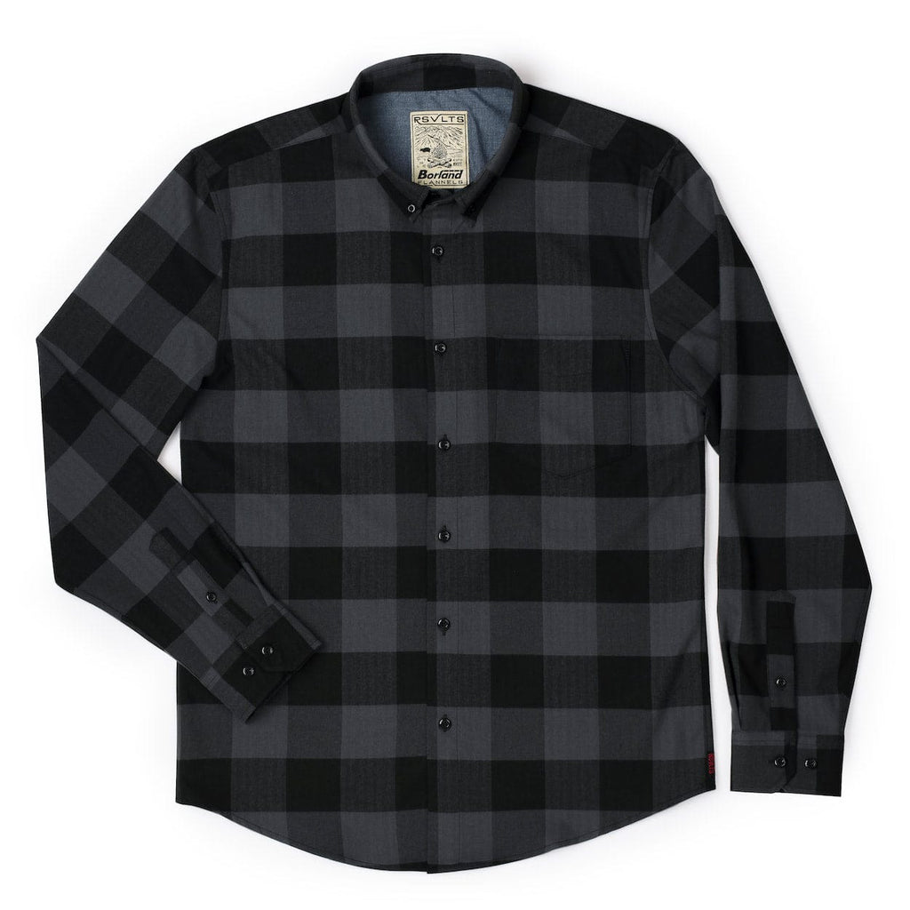 RSVLTS Plaiddington Bear BorlandFlex Long Sleeve Flannel in Black — front view
