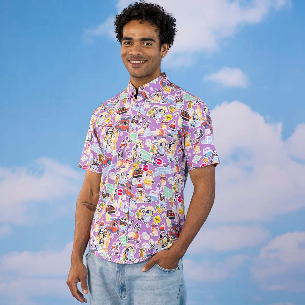 RSVLTS Let's Motor KUNUFLEX Short Sleeve Shirt in Purple — detail 3